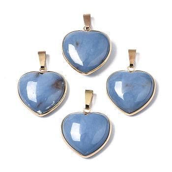 Natural Angelite Anhydrite Pendants, with Golden Tone Brass Edge and Iron Snap on Bails, Heart, Lead Free & Cadmium Free, 28~29x26x9.5mm, Hole: 10x3mm