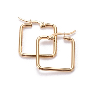 201 Stainless Steel Hoop Earrings, with 304 Stainless Steel Pin, Hypoallergenic Earrings, Square, Golden, 12 Gauge, 25x22x2mm, Pin: 0.7x1mm