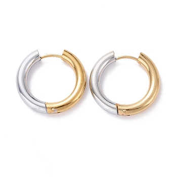 Two Tone 304 Stainless Steel Hinged Hoop Earrings for Women, Golden & Stainless Steel Color, 6 Gauge, 23x24.5x4mm, Pin: 1mm