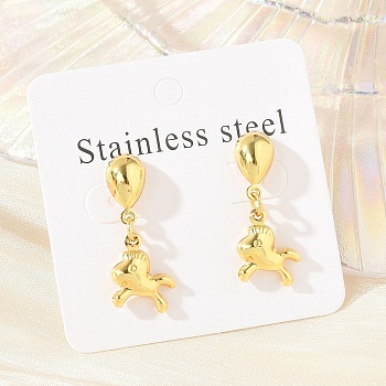 Fish 304 Stainless Steel Dangle Stud Earrings, Golden, 25x11.5mm