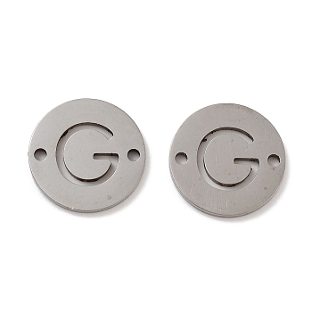 201 Stainless Steel Hollow Flat Round Links, Letter Connector Charms, Stainless Steel Color, Letter G, 12x1mm, Hole: 1.2mm