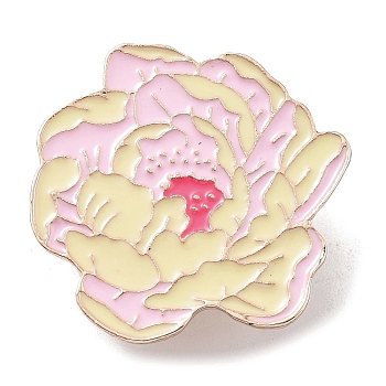 Flower Zinc Alloy Brooches, Floral Enamel Pins, Deep Pink, 28x30x2mm