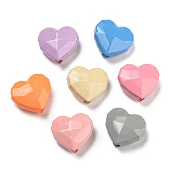Opaque Baking Paint Acrylic Beads, Faceted Heart, Mixed Color, 18.5x20.5x11mm, Hole: 3mm