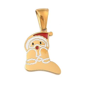 Christmas Theme 304 Stainless Steel Pendants, with Enamel, Golden, Santa Claus Letter Charm, Letter F, 15.5x12x1.5mm, Hole: 6x3mm