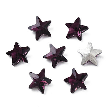 Glass Rhinestone Cabochons, Nail Art Decoration Accessories, Faceted, Star, Purple, 7.5x8x3.5mm