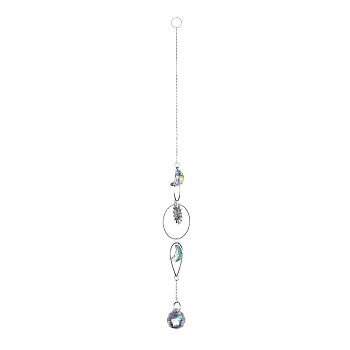 AB Color Plated Crystal Bullet Big Pendant Decorations, Hanging Sun Catchers, with Iron Findings & Alloy Pendants, Sun, Clear AB, 350mm, Pendant: 188x39x21mm
