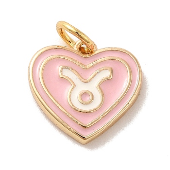 Real 18K Gold Plated Brass Enamel Pendants, with Jump Ring, Heart with Constellation Charm, Taurus, 12x13x1.5mm, Hole: 3.4mm