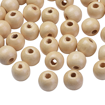 Wood Beads, Natural Wooden Loose Beads Spacer Beads, Round, Creamy White, about 12mm in diameter, 10.5mm thick, Hole: 3mm