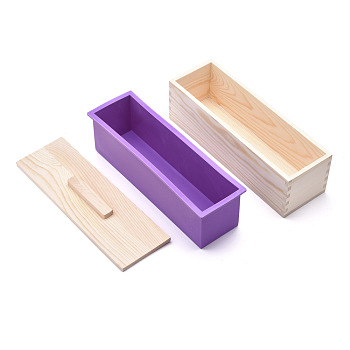 Rectangular Pine Wood Soap Molds Sets, with Silicone Mold, Wood Box and Cover, DIY Handmade Loaf Soap Mold Making Tool, Blue Violet, 28x8.9x10.4cm, Inner Diameter: 7x25.9cm, 3pcs/set