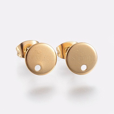 Golden Flat Round 304 Stainless Steel Stud Earring Findings