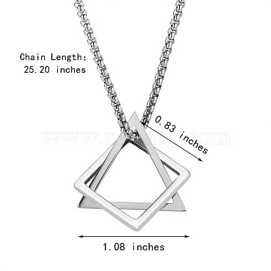 304 Stainless Steel Triangle & Rhombus Pendant Necklace with Box Chains(JN1045C)-3
