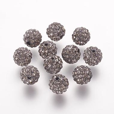 10mm DarkGray Round Polymer Clay+Glass Rhinestone Beads