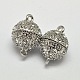 Oval Brass Rhinestone Magnetic Clasps with Loops(KK-D507-B-11P)-1