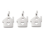 304 Stainless Steel Pendants, with Jump Rings, House with Heart Charms, Stainless Steel Color, 18x15mm(PW-WG08341-01)