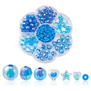 DIY Beads Jewelry Making Finding Kit, Inlcluding Heart & Star & Round Acrylic & Polymer Clay Disc Beads, Blue, 6~11x6~11.5x1~9mm, Hole: 1~2mm, 275Pcs/set(DIY-FS0004-90)