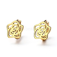 Brass Huggie Hoop Earrings, Ring with Rose, Real 18K Gold Plated, 10x2mm, Pin: 1mm(EJEW-H121-06G)