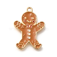 Christmas Theme Alloy Enamel Pendants, Gingerbread Man Charm, Light Gold, 24x17.5x2mm, Hole: 1.6mm(ENAM-Q509-02KCG-07)