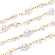 Handmade Brass Ball Chains, with Glass Pearl Beads and Spool, Long-lasting Plated, Unwelded, Round, Golden, Round Beads: 3mm and 6mm, about 32.8 Feet(10m)/roll(CHC-I036-32G)