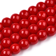 Opaque Solid Color Glass Beads Strands, Round, Red, 8~8.5mm, Hole: 1.5mm, about 51~53pcs/strand, 14.96 inch~15.55 inch(38~39.7cm)(GLAA-T032-P8mm-04)