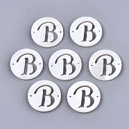 Natural Freshwater Shell Links Connectors, Flat Round with Letter, Letter.B, 14.5x1.5mm, Hole: 0.9mm(X-SHEL-S276-120B)