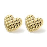 304 Stainless Steel Stud Earrings, Heart, Real 14K Gold Plated, 23x26.5mm(EJEW-G367-07G)