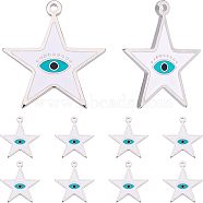 Nbeads 10Pcs 304 Stainless Steel Enamel Pendants, Star with Eye Evil, Stainless Steel Color, White, 22x20x1mm, Hole: 1.2mm(STAS-NB0001-27)