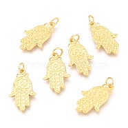 Alloy Pendants, Long-Lasting Plated, with Jump Ring, Hamsa Hand, Real 18K Gold Plated, 21.5x13x1.4mm, Hole: 3.5mm(PALLOY-B024-23G)