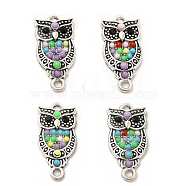 Alloy Jet Rhinestone Connector Charms, Owl Links, with Synthetic Turquoise Beads, Antique Silver, Nickel, Mixed Color, 24x11x4mm, Hole: 1.8mm(FIND-H039-14AS-A)