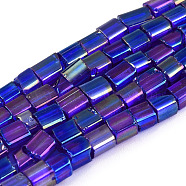 Transparent Electroplate Glass Bead Strands, AB Color Plated, Rectangle, Medium Blue, 3~8.5x3.5~4x3.5~4mm, Hole: 1.2mm, about 96~101pcs/strand, 15.16 inch~15.55 inch(38.5~39.5cm)(GLAA-N047-08-C03)