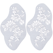 Flower Polyester Embroidery Sew on Appliques, with Plastic Sequins, Sewing Craft Decoration for Wedding Dress, Cheongsam, White, 265x145mm(PATC-WH0012-32C)