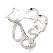304 Stainless Steel Hollow Cat Open Cuff Ring, Stainless Steel Color, Inner Diameter: 18mm(RJEW-F149-02P)