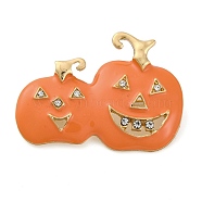 Zinc Alloy Crystal Rhinestone Brooch, Halloween Enamel Pins for Clothes Backpack, Pumpkin, 29.5x39.5mm(JEWB-I033-02C)