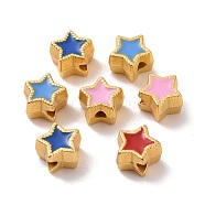 Alloy Beads, with Enamel, Star, Matte Gold Color, Mixed Color, 6x7x4.5mm, Hole: 1.2mm(ENAM-L039-09MG)