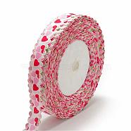 Single Face Printed Polyester Satin Ribbon, Cherry & Heart Pattern, Red, 5/8 inch(16mm), about 50yards/roll(SRIB-Q010-16mm-02)