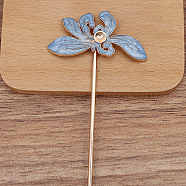 Alloy Enamel Hair Stick Findings, Round Bead Settings, Iron Stick, Flower, Light Sky Blue, 120mm(WG34580-04)
