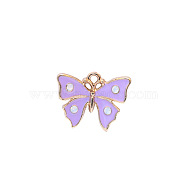 Zinc Alloy Enamel Butterfly Jewelry Pendant, with Crystal AB Resin Rhinestone, Light Gold, Plum, 12x16mm, Hole: 3mm(ENAM-TAC0007-09B)