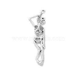 Tibetan Style Alloy Pendants for Halloween, Skeleton, 42x12x4mm, Hole: 1.2mm(PALLOY-O002-09A-AS)