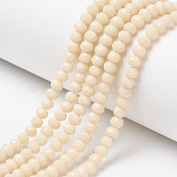 Opaque Solid Color Glass Beads Strands, Faceted, Rondelle, Antique White, 8x6mm, Hole: 1mm, about 63~65pcs/strand, 39~40cm(EGLA-A034-P8mm-D05)