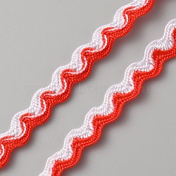 16M Polypropylene Fiber Wavy Fringe Trim Ribbon, Two Tone Wave Bending Lace Trim, for Clothes Sewing and Art Craft Decoration, White, Red, 1/4 inch(8mm), about 17.50 Yards(16m)/pc(OCOR-WH0070-61A)