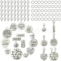 DIY Word Alloy Pendant Decoration Making Kit, Antique Silver & Platinum, Pendant: 8~24.5x10.5~30x1~3mm, Hole: 1.2~2.5mm(DIY-YW0008-90)