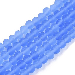 Transparent Glass Beads Strands, Faceted, Frosted, Rondelle, Medium Slate Blue, 4mm, Hole: 1mm, about 113~115pcs/strand, 41~41.5cm(EGLA-A044-T4mm-MD14)