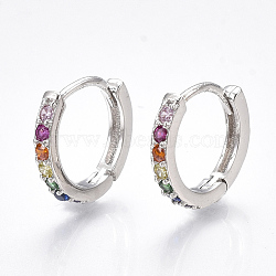Brass Micro Pave Cubic Zirconia Huggie Hoop Earrings, Ring, Real Platinum Plated, 2.5x14mm, Pin: 1mm(X-EJEW-S201-40P)