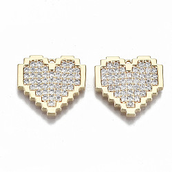 Brass Micro Pave Clear Cubic Zirconia Pendants, Nickel Free, Heart, Real 18K Gold Plated, 16.5x17.5x2mm, Hole: 1mm(KK-S356-166G-NF)