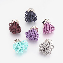 Faux Suede Pendant Decorations, with CCB Plastic Cord Ends, Mixed Color, 24x8mm, Hole: 3mm(CCB-L005-D)