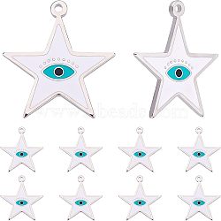 Nbeads 10Pcs 304 Stainless Steel Enamel Pendants, Star with Eye Evil, Stainless Steel Color, White, 22x20x1mm, Hole: 1.2mm(STAS-NB0001-27)