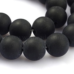 Frosted Glass Round Bead Strands, Black, 10mm, Hole: 1.5mm, about 33pcs/strand, 12 inch(GLAA-J064-10mm-02)