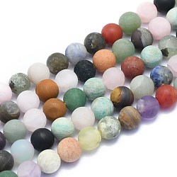 Natural Mixed Gemstone Beads Strands, Round, Frosted, 10~10.5mm, Hole: 1mm, about 37pcs/Strand, 15.35 inch(39cm)(G-K310-H01-10mm)