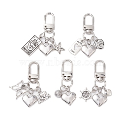 Tibetan Style Alloy Pendant Decorations, with Swivel Clasps, Heart/Rectangle/Butterfly, Antique Silver, 5.1~6.15cm, 5 style, 1pc/style, 5pcs/set(KEYC-JKC00926)