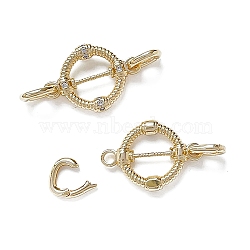 Brass Micro Pave Clear Cubic Zirconia Fold Over Clasps, Long-Lasting Plated, Ring, Real 18K Gold Plated, 36mm, Ring: 24x17x3.5mm, hole: 2mm, clasp: 9x7x2mm(KK-K361-02G)