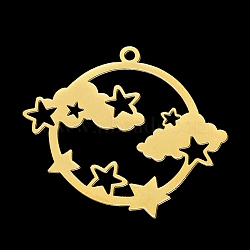 201 Stainless Steel Pendants, Laser Cut, Planet with Star & Cloud, Golden, 27x30.5x1mm, Hole: 1.6mm(STAS-T056-LA342-2)